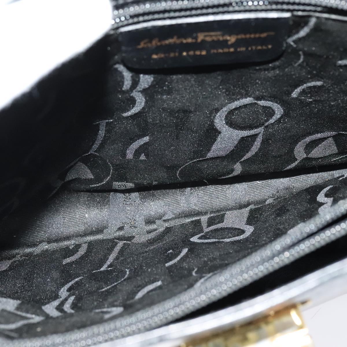 Salvatore Ferragamo Gancini Shoulder Bag Leather Black Gold Auth 137128