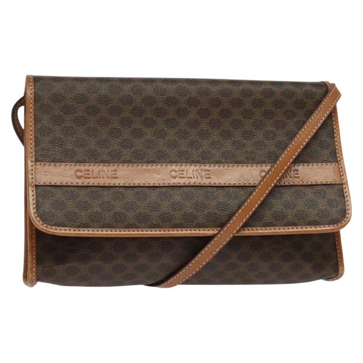 CELINE Macadam Canvas Shoulder Bag PVC Leather Brown Gold Auth 137130