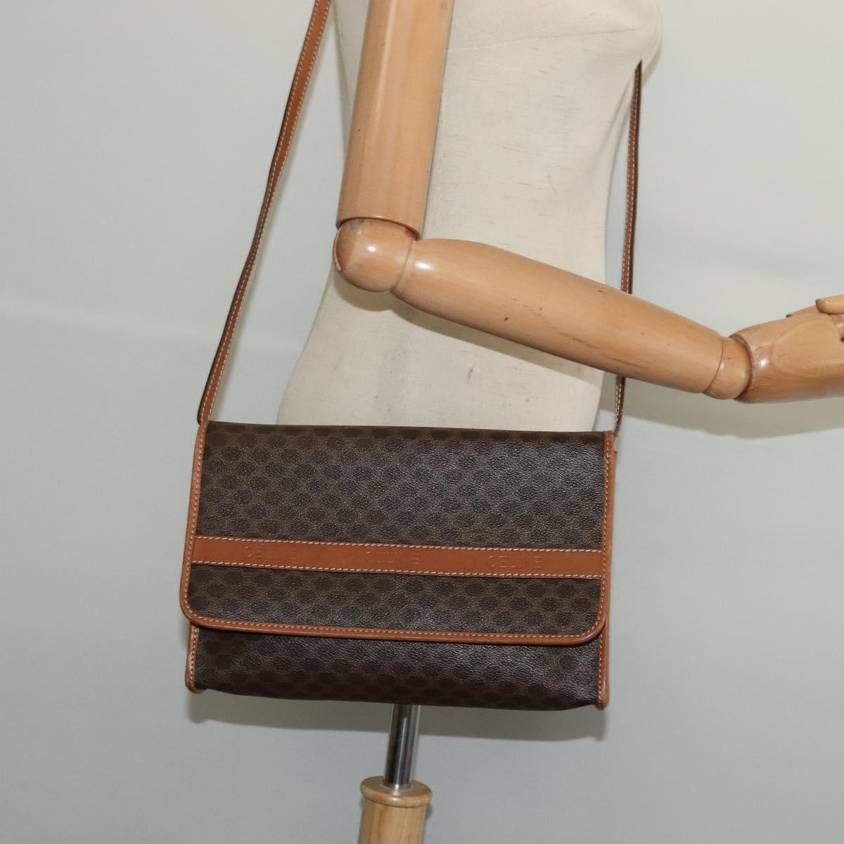 CELINE Macadam Canvas Shoulder Bag PVC Leather Brown Gold Auth 137130