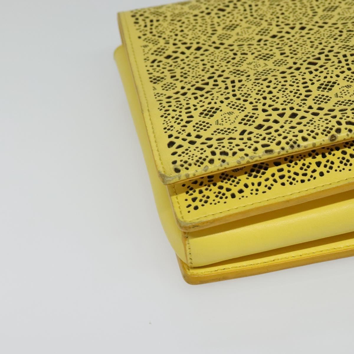 Salvatore Ferragamo Vala Chain Shoulder Bag Leather Yellow Silver Auth 137170