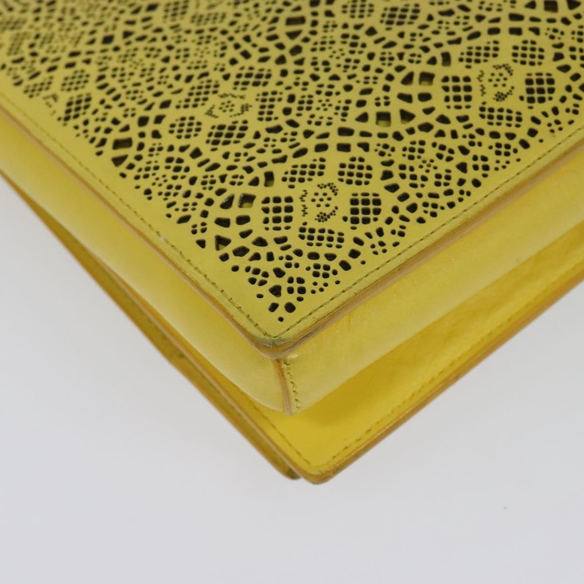 Salvatore Ferragamo Vala Chain Shoulder Bag Leather Yellow Silver Auth 137170