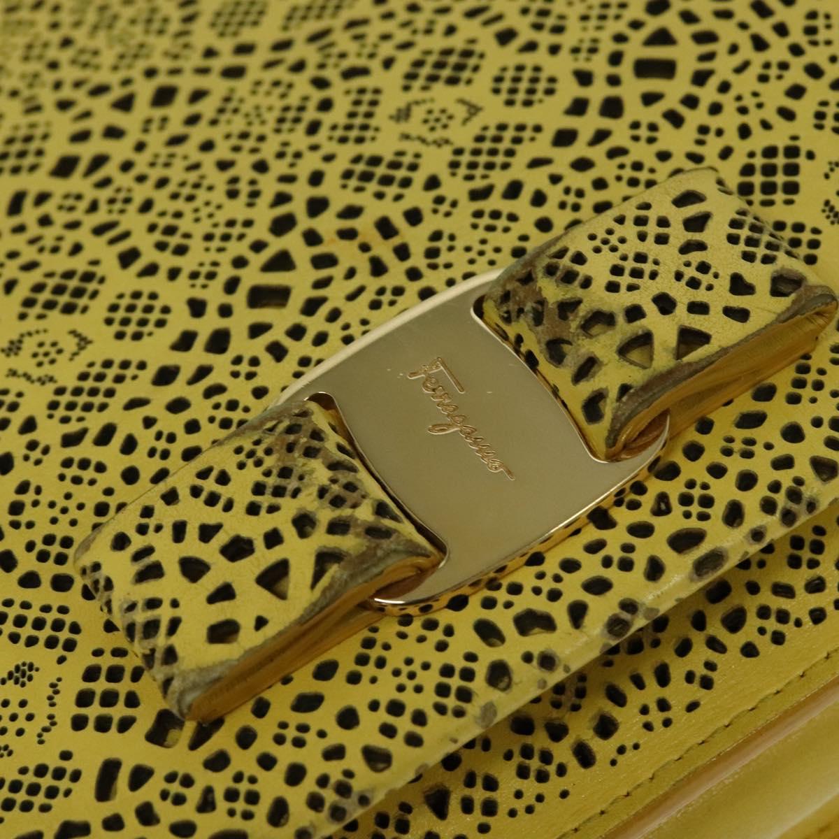 Salvatore Ferragamo Vala Chain Shoulder Bag Leather Yellow Silver Auth 137170