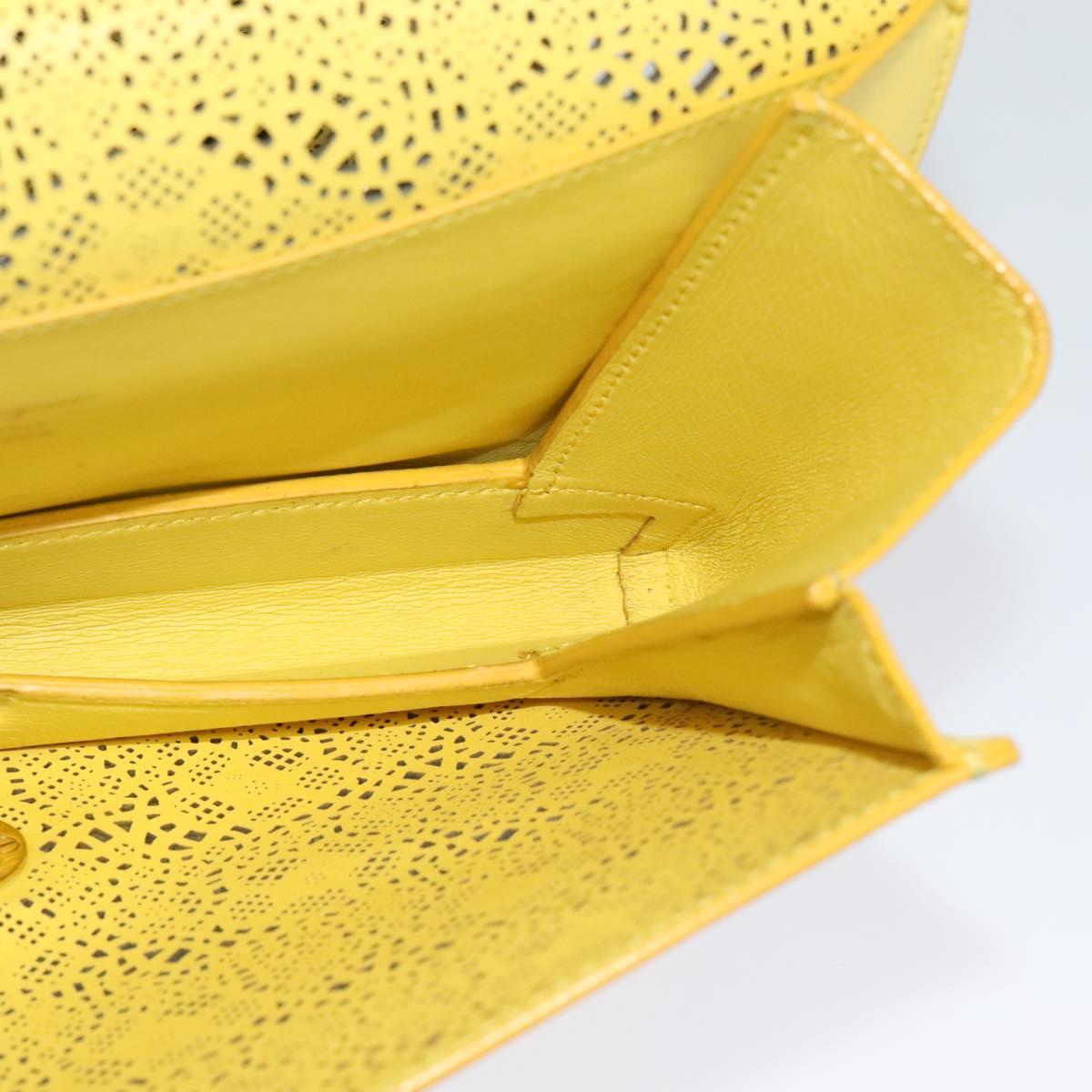 Salvatore Ferragamo Vala Chain Shoulder Bag Leather Yellow Silver Auth 137170