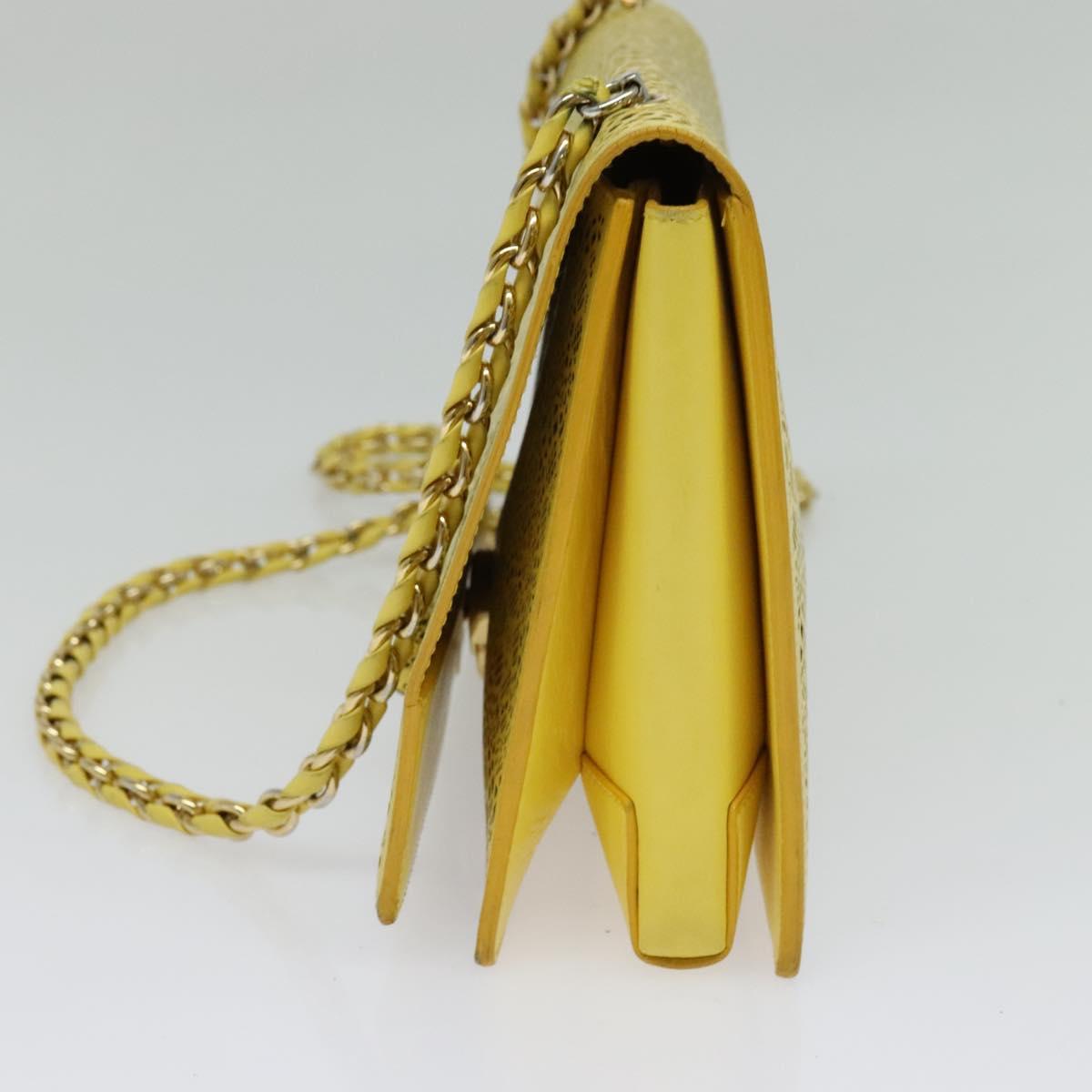 Salvatore Ferragamo Vala Chain Shoulder Bag Leather Yellow Silver Auth 137170