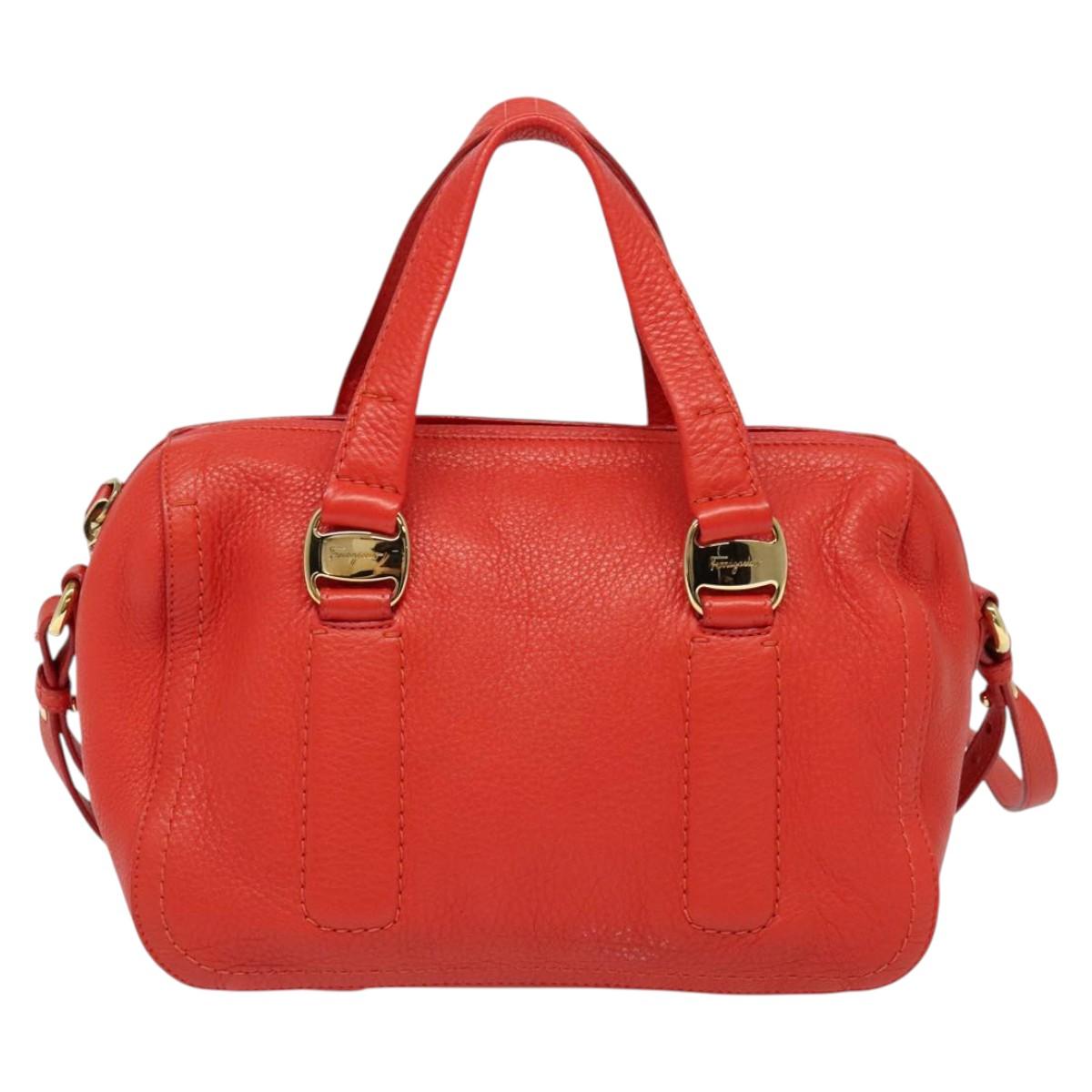 Salvatore Ferragamo Vala Hand Bag Leather 2way Red Gold Auth 137172