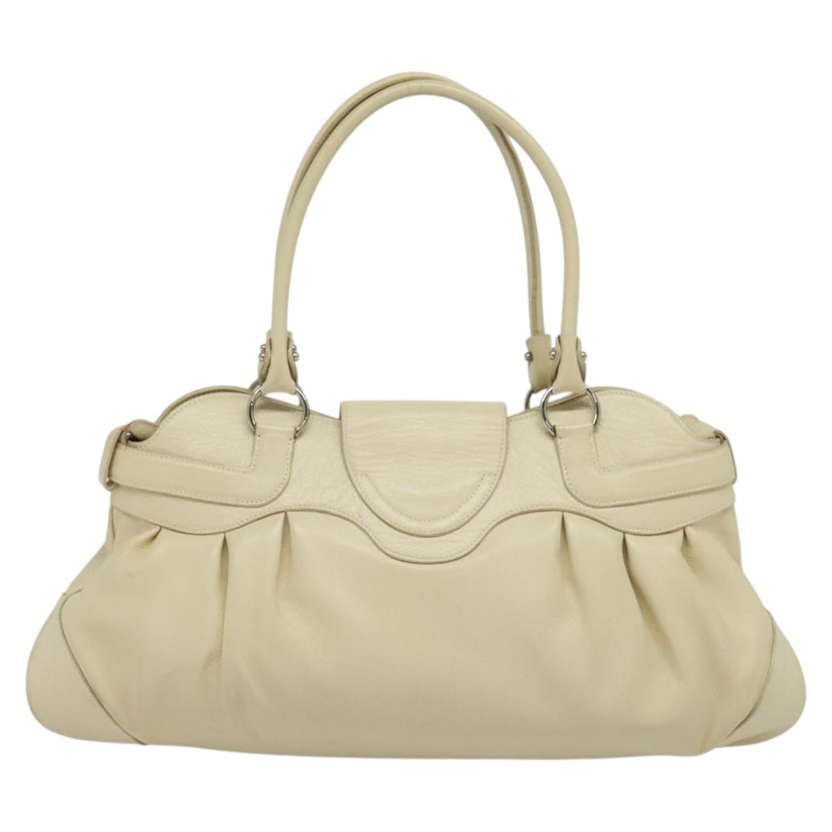 Salvatore Ferragamo Gancini Tote Bag Leather Beige Silver Auth 137173