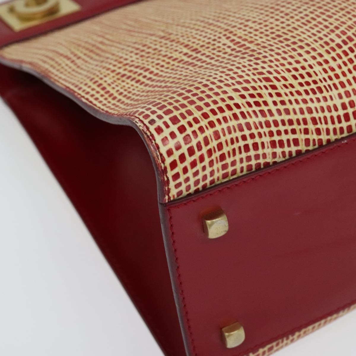 Salvatore Ferragamo Gancini Hand Bag Leather Red Gold Auth 137177