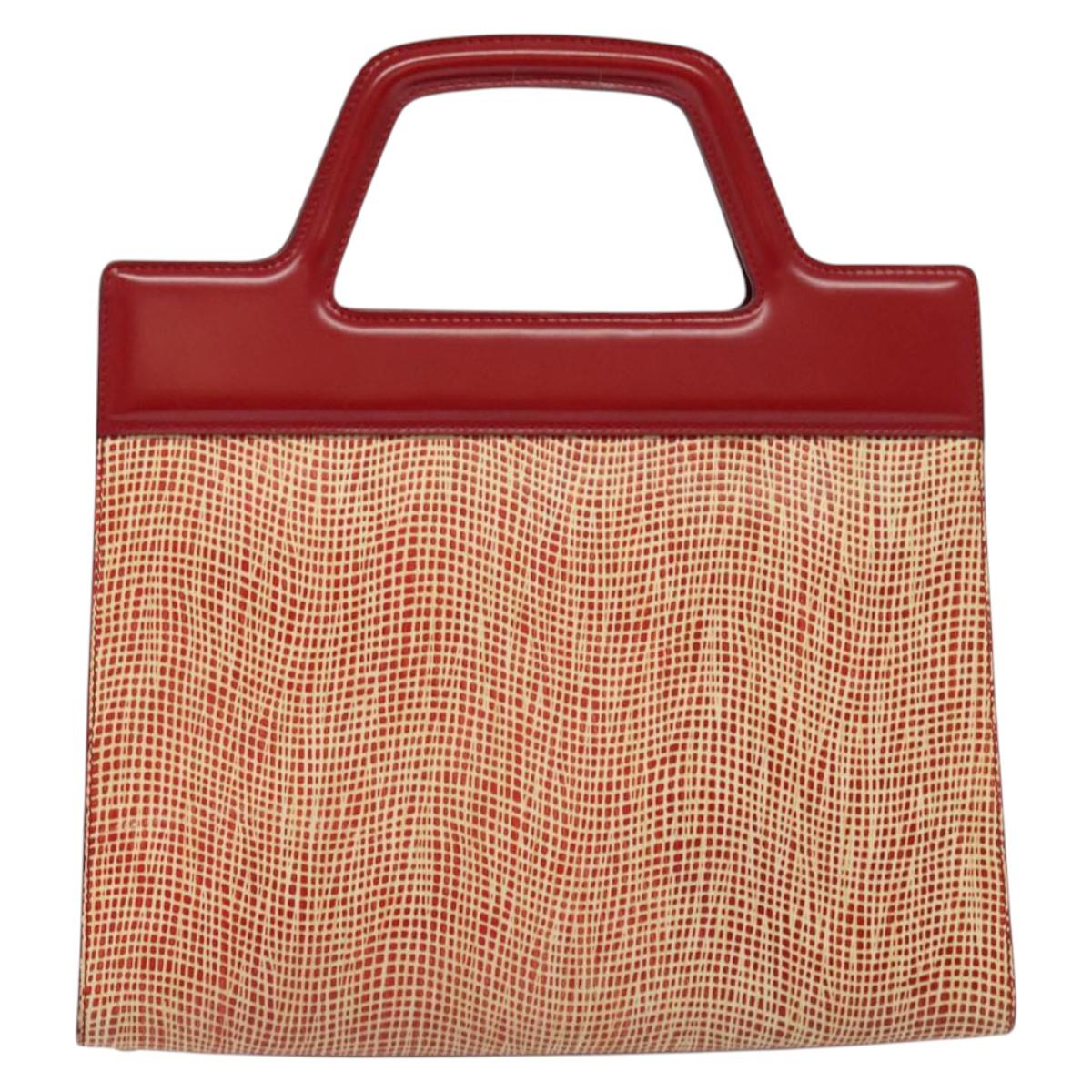 Salvatore Ferragamo Gancini Hand Bag Leather Red Gold Auth 137177