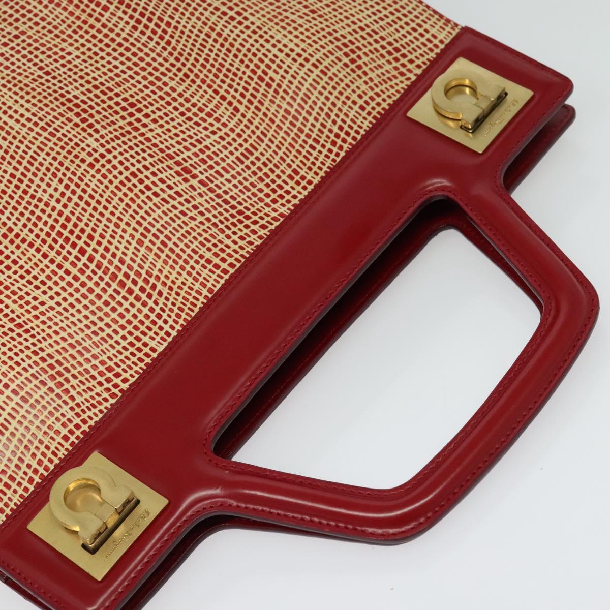 Salvatore Ferragamo Gancini Hand Bag Leather Red Gold Auth 137177