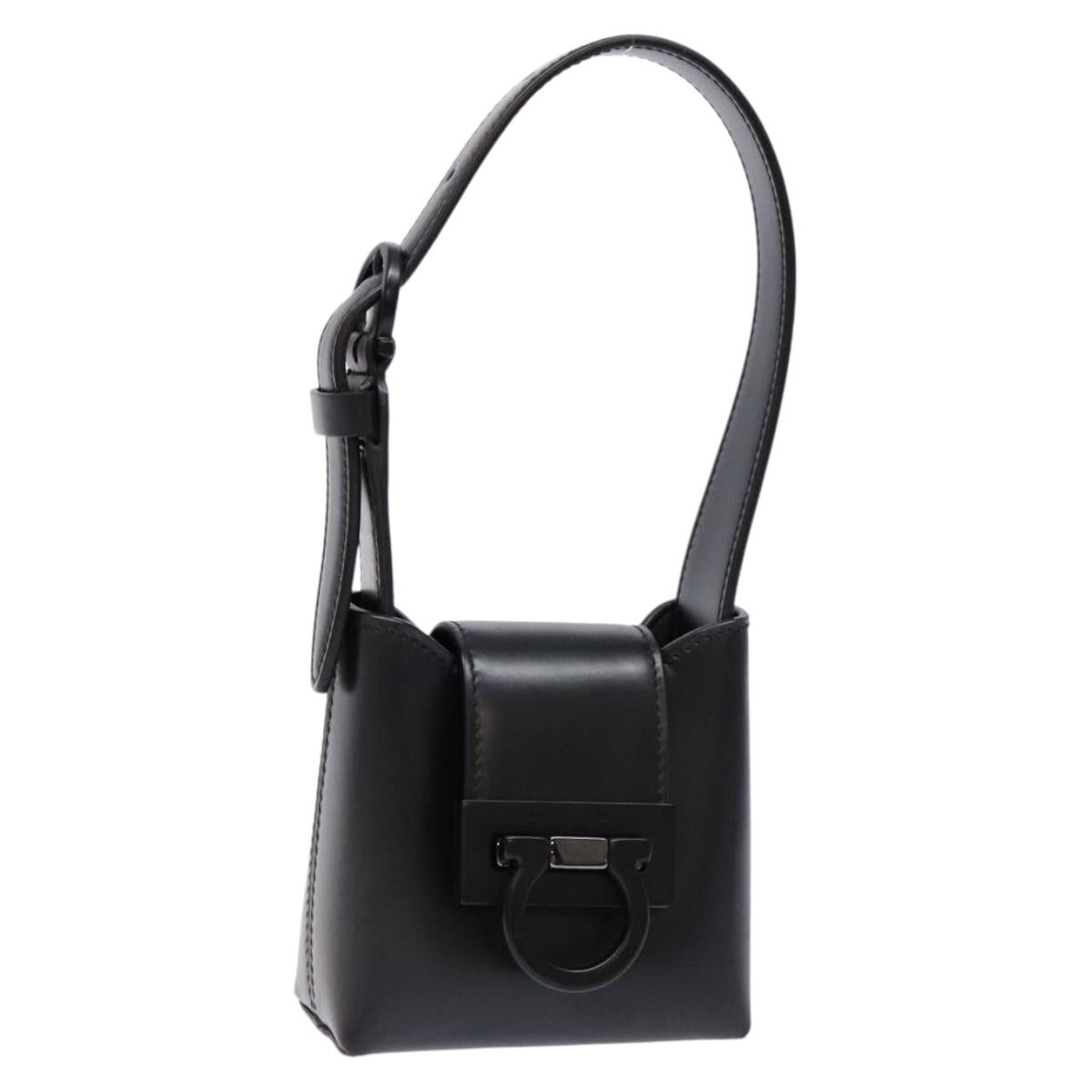 Salvatore Ferragamo Gancini Hand Bag Leather Black Silver Auth 137178