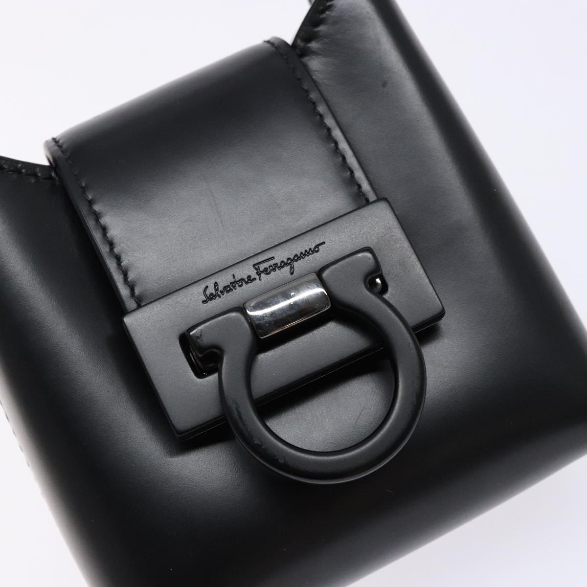 Salvatore Ferragamo Gancini Hand Bag Leather Black Silver Auth 137178