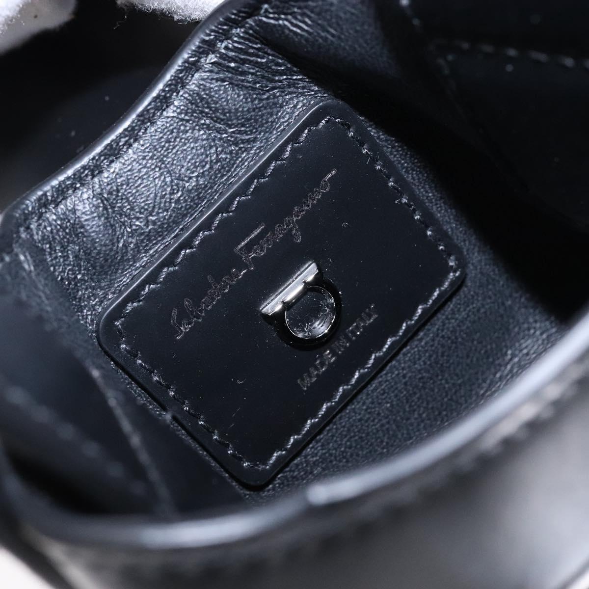 Salvatore Ferragamo Gancini Hand Bag Leather Black Silver Auth 137178