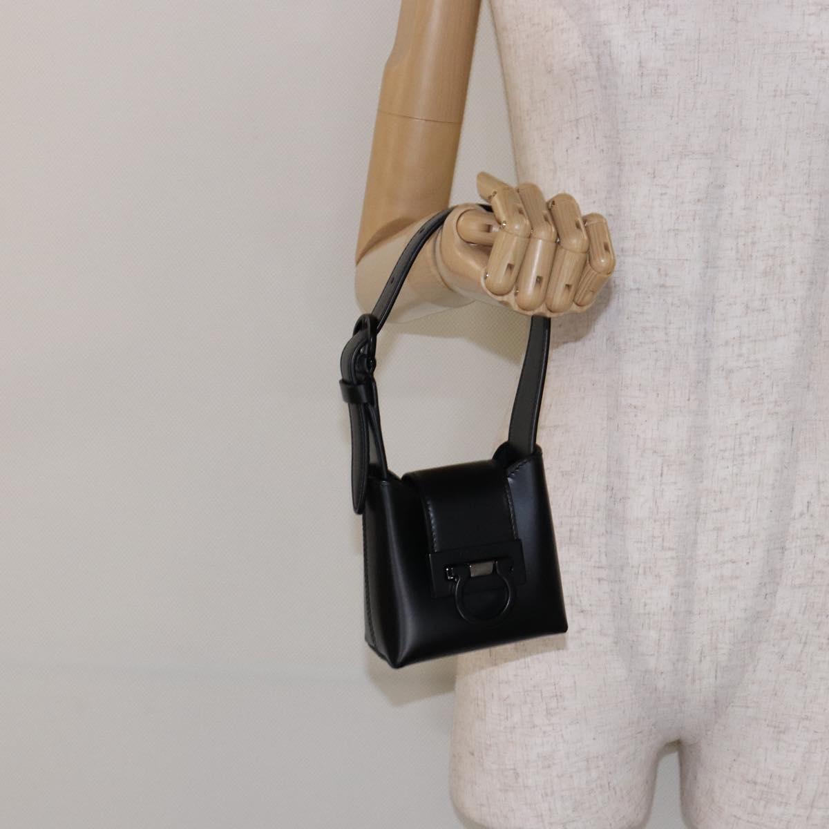 Salvatore Ferragamo Gancini Hand Bag Leather Black Silver Auth 137178
