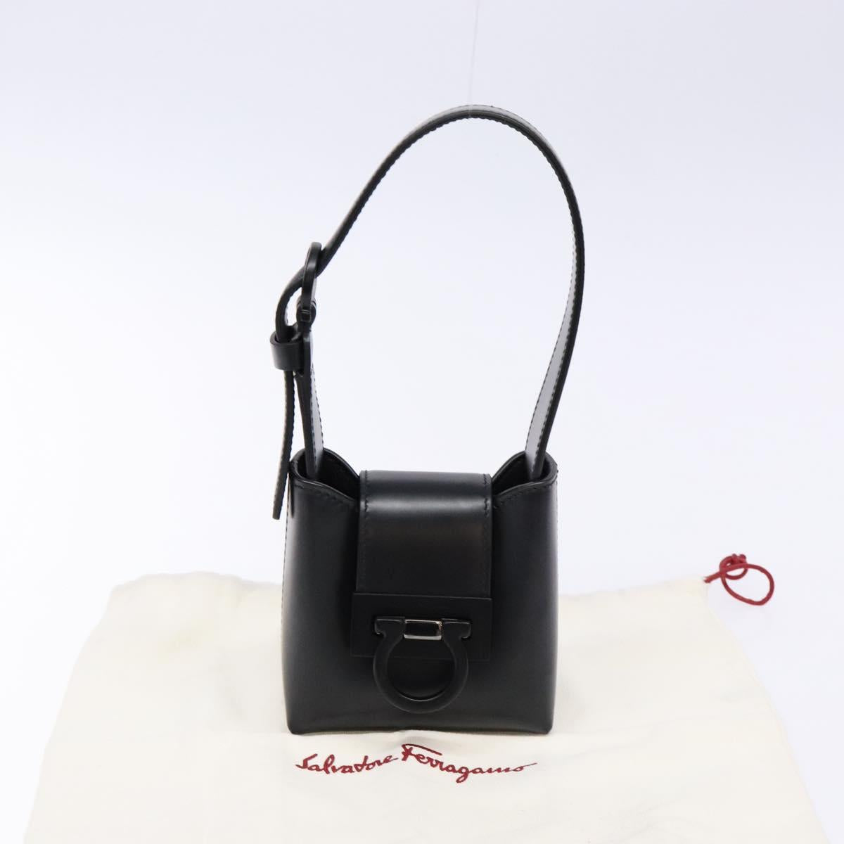 Salvatore Ferragamo Gancini Hand Bag Leather Black Silver Auth 137178