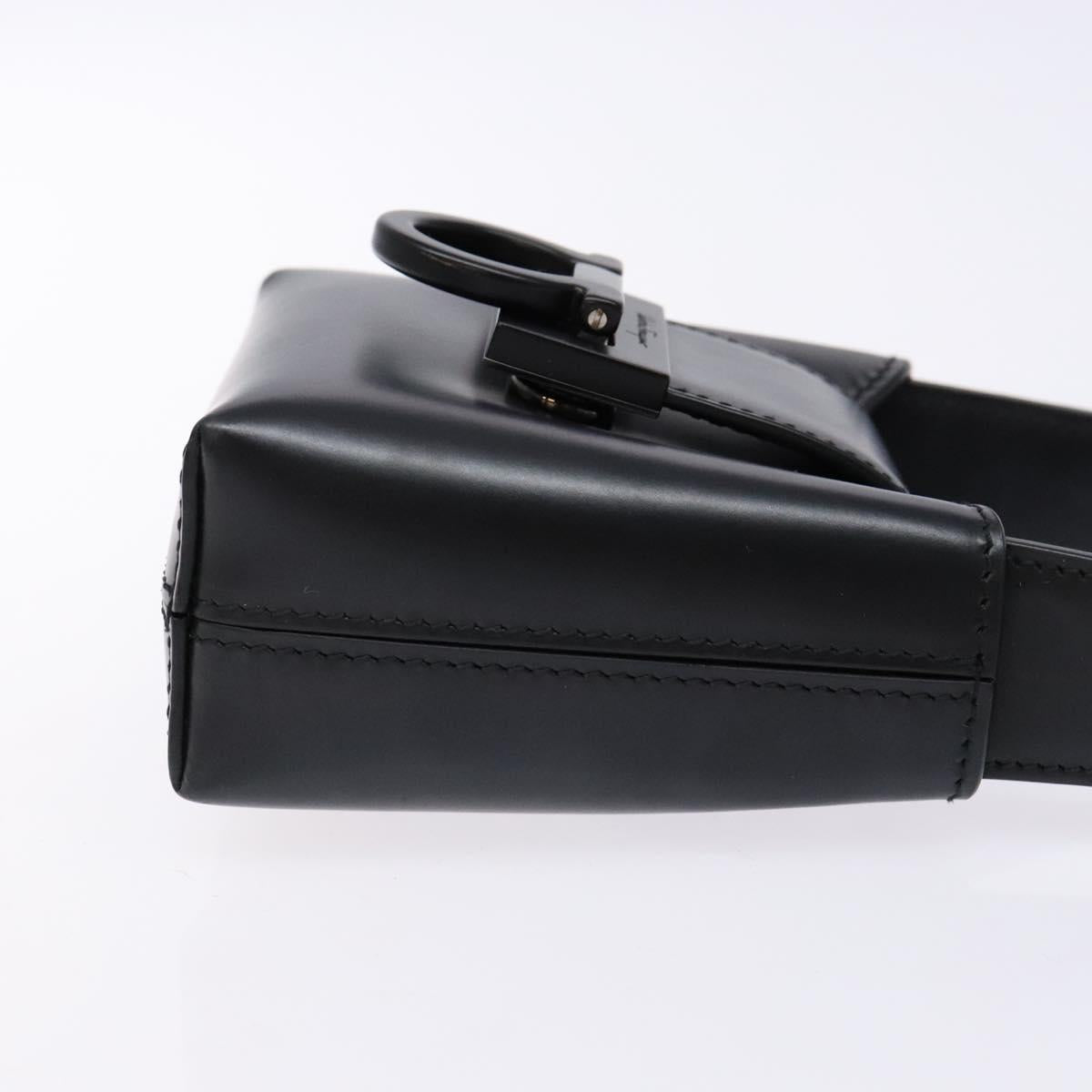 Salvatore Ferragamo Gancini Hand Bag Leather Black Silver Auth 137178