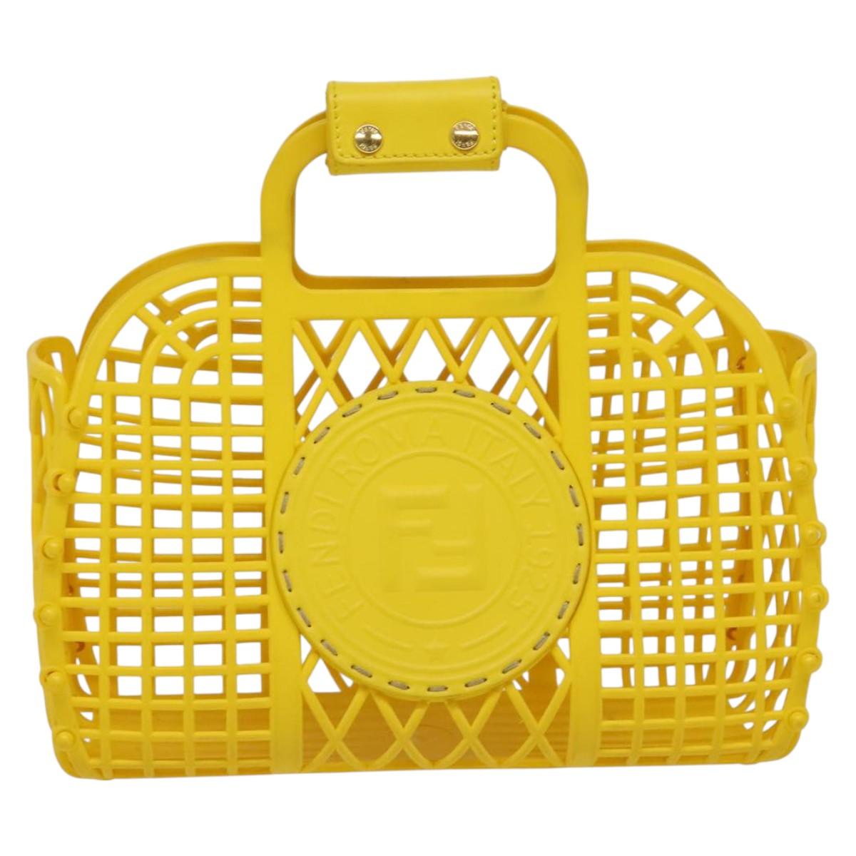 FENDI Basket Hand Bag Plastic Yellow Gold Auth 137182
