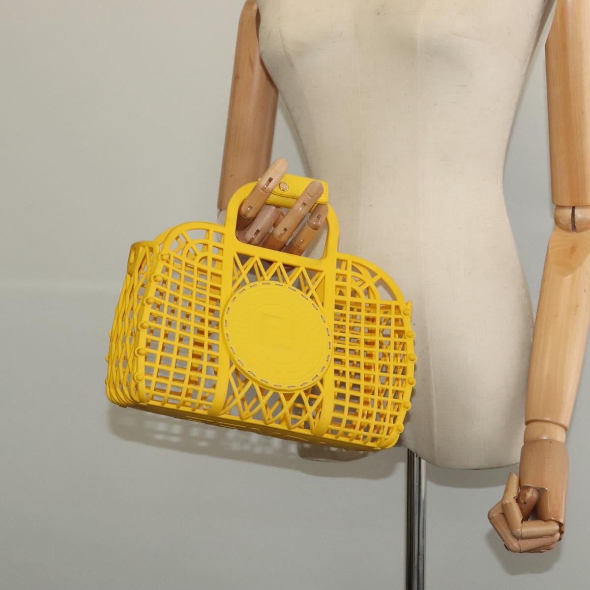 FENDI Basket Hand Bag Plastic Yellow Gold Auth 137182