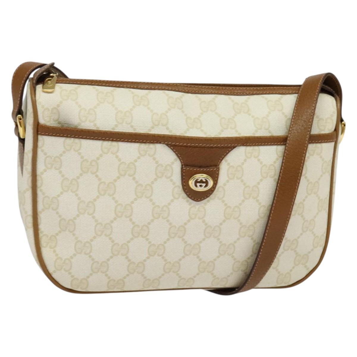 GUCCI GG Supreme Shoulder Bag PVC White Gold 89 02 077 Auth 137208