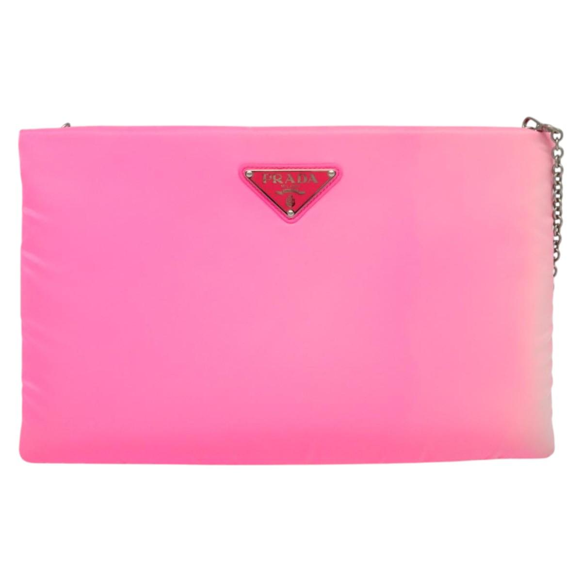 PRADA Chain Clutch Bag Nylon Pink Auth 137210