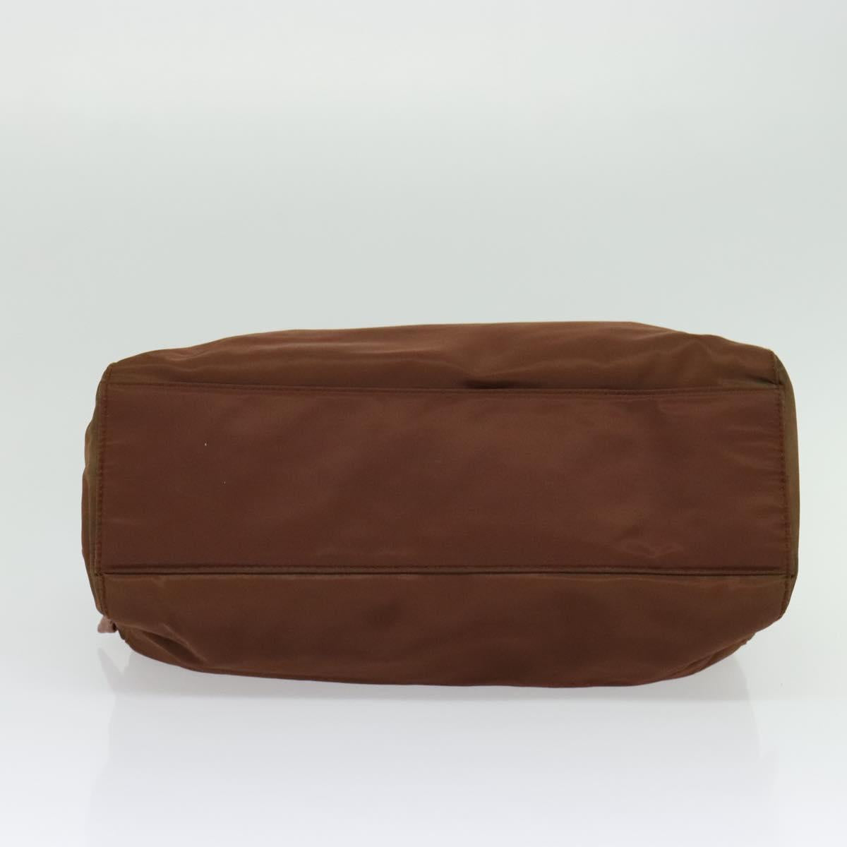 PRADA Chain Tote Bag Nylon Gold Brown Auth 137212