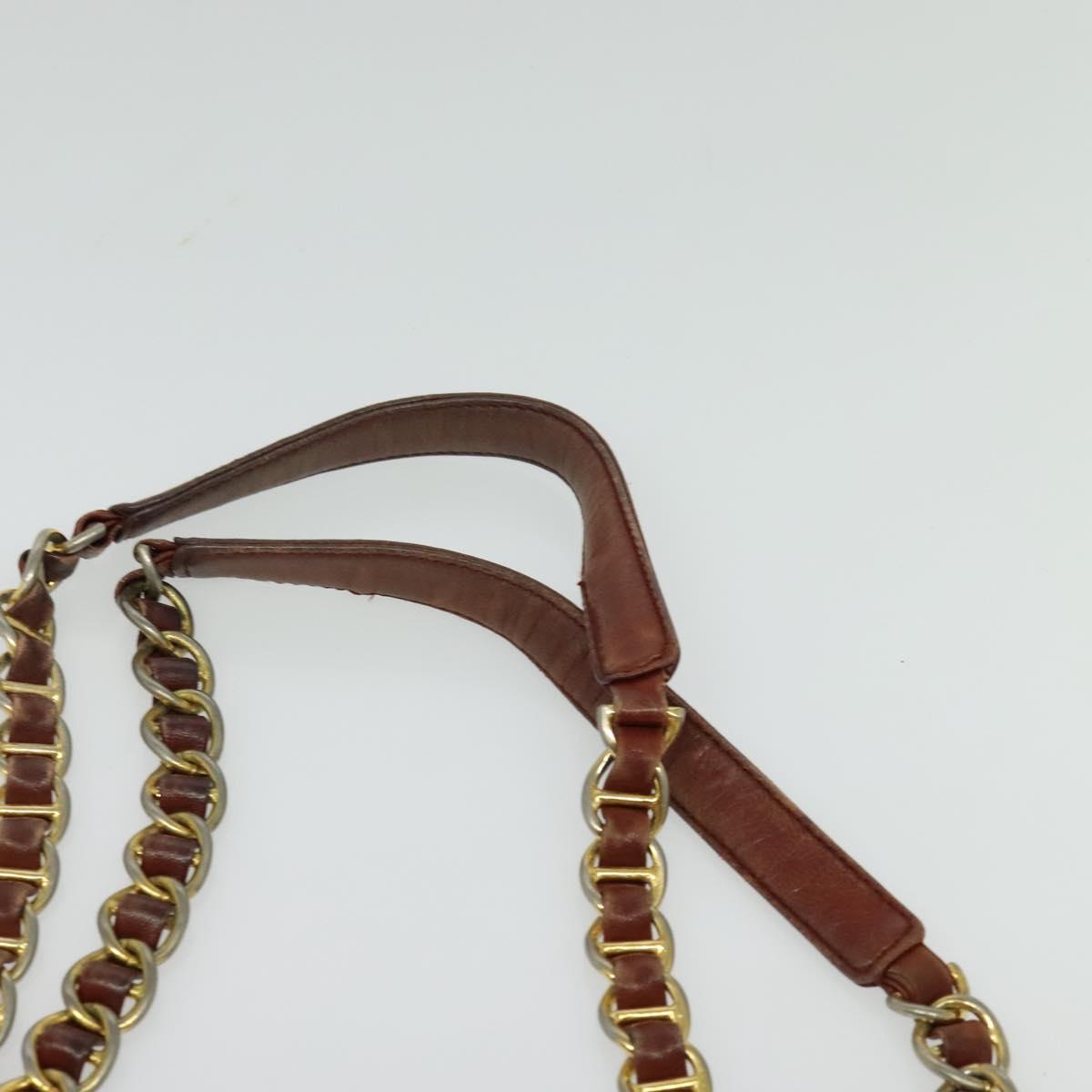 PRADA Chain Tote Bag Nylon Gold Brown Auth 137212