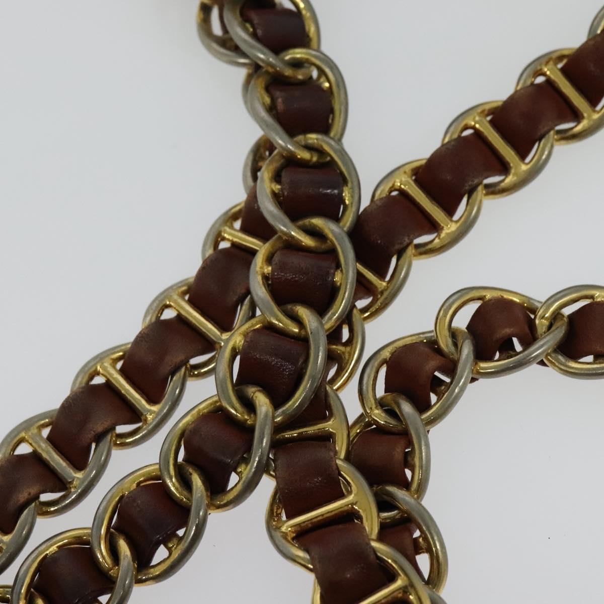 PRADA Chain Tote Bag Nylon Gold Brown Auth 137212