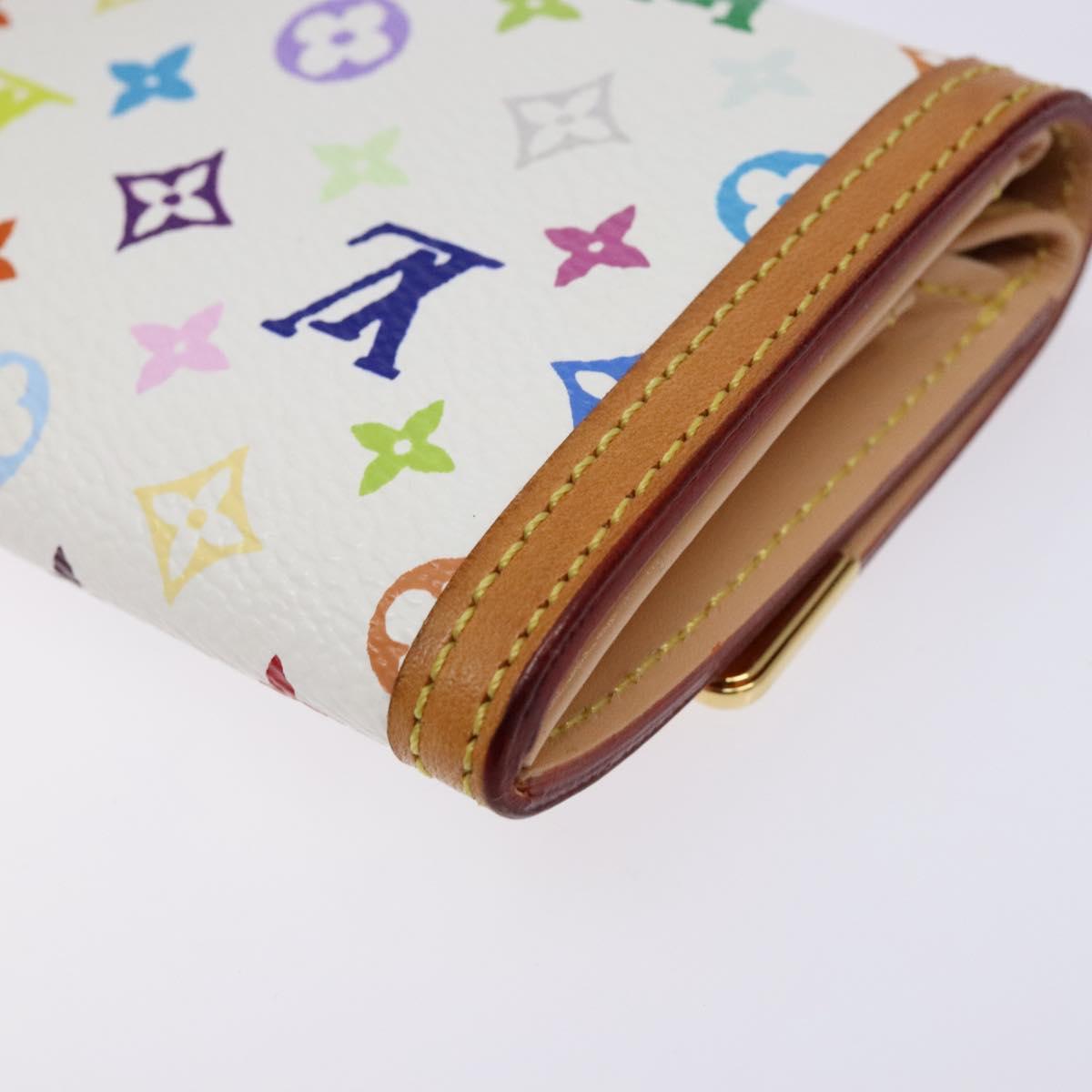 LOUIS VUITTON Multicolor Porte Monnaie Pla Coin Purse White M92657 Auth 137227