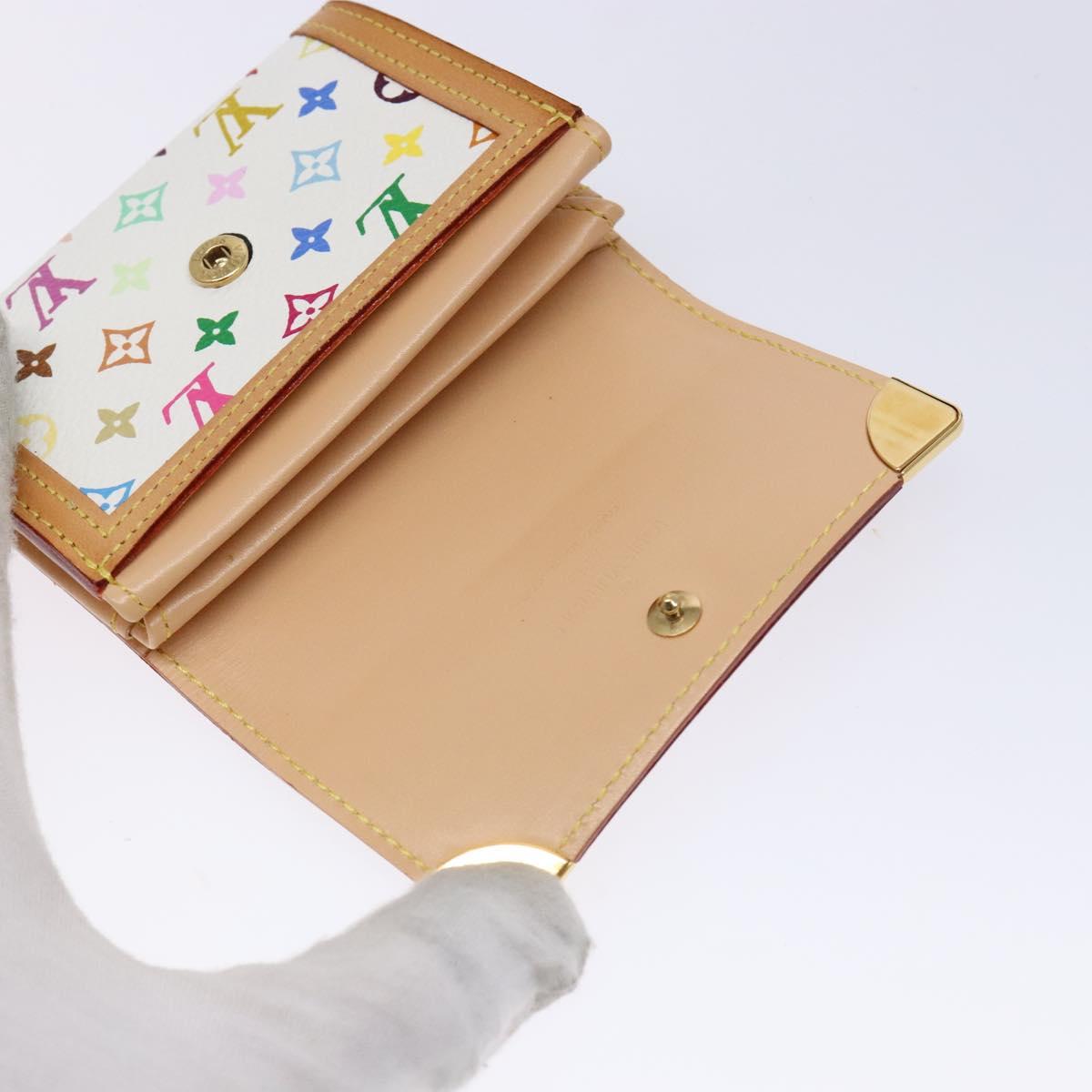 LOUIS VUITTON Multicolor Porte Monnaie Pla Coin Purse White M92657 Auth 137227