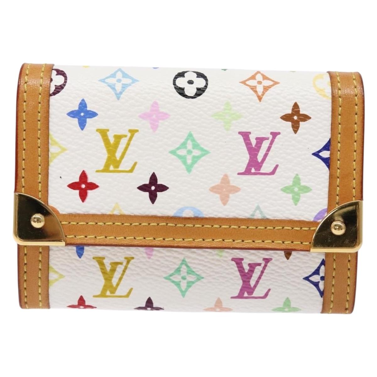 LOUIS VUITTON Multicolor Porte Monnaie Pla Coin Purse White M92657 Auth 137227
