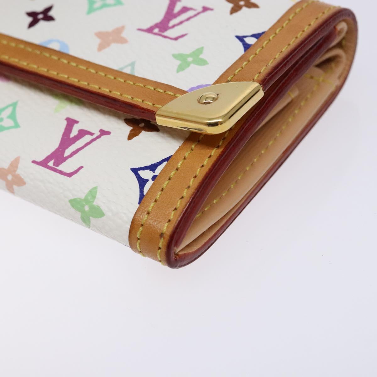 LOUIS VUITTON Multicolor Porte Monnaie Pla Coin Purse White M92657 Auth 137227