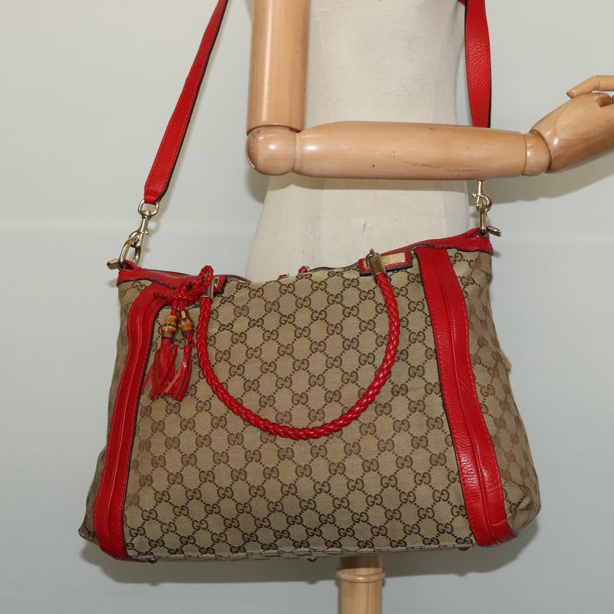 GUCCI GG Canvas Tote Bag 2way Beige Gold 269946 Auth 137280