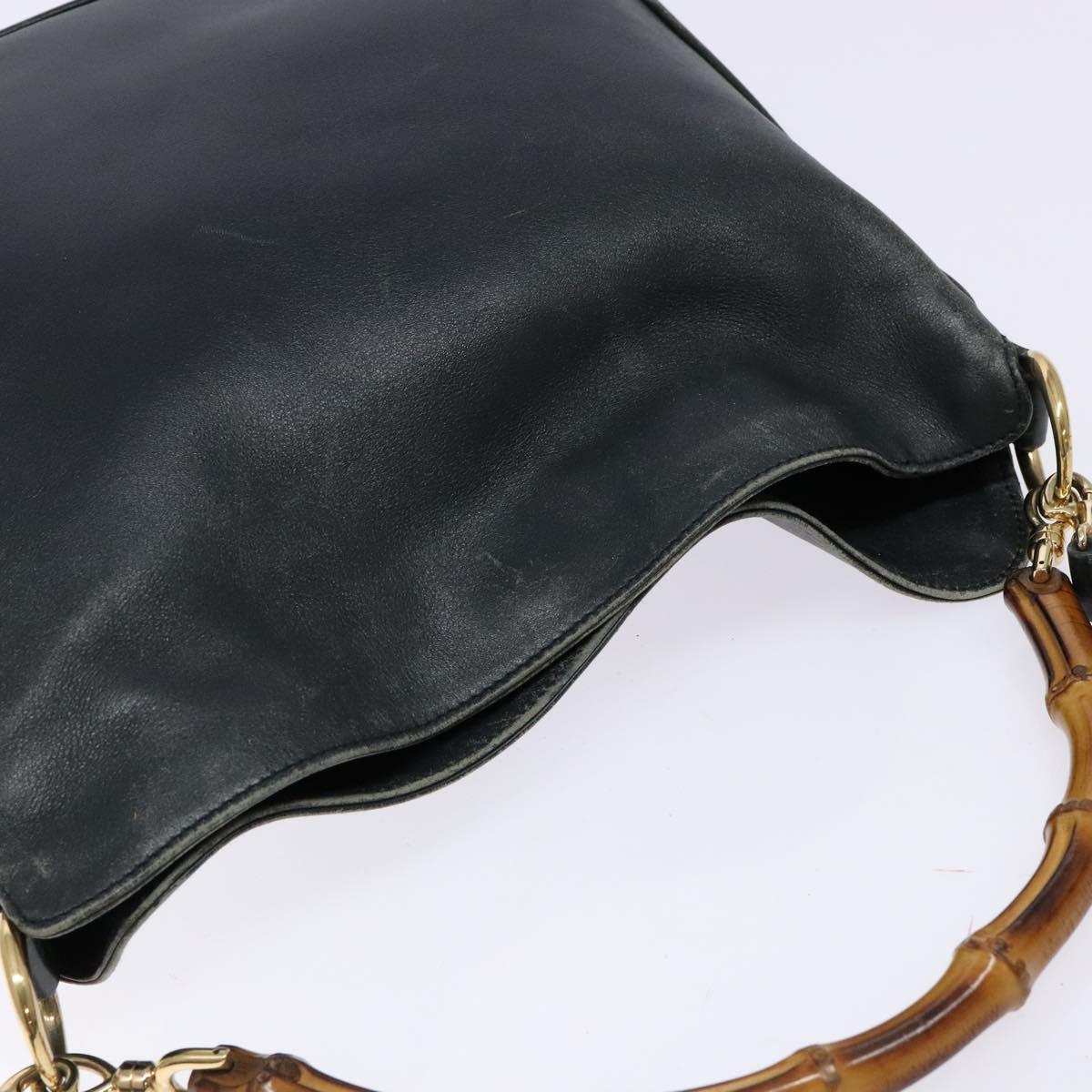 GUCCI Bamboo Hand Bag Leather 2way Black Gold 001 3444 1638 Auth 137282