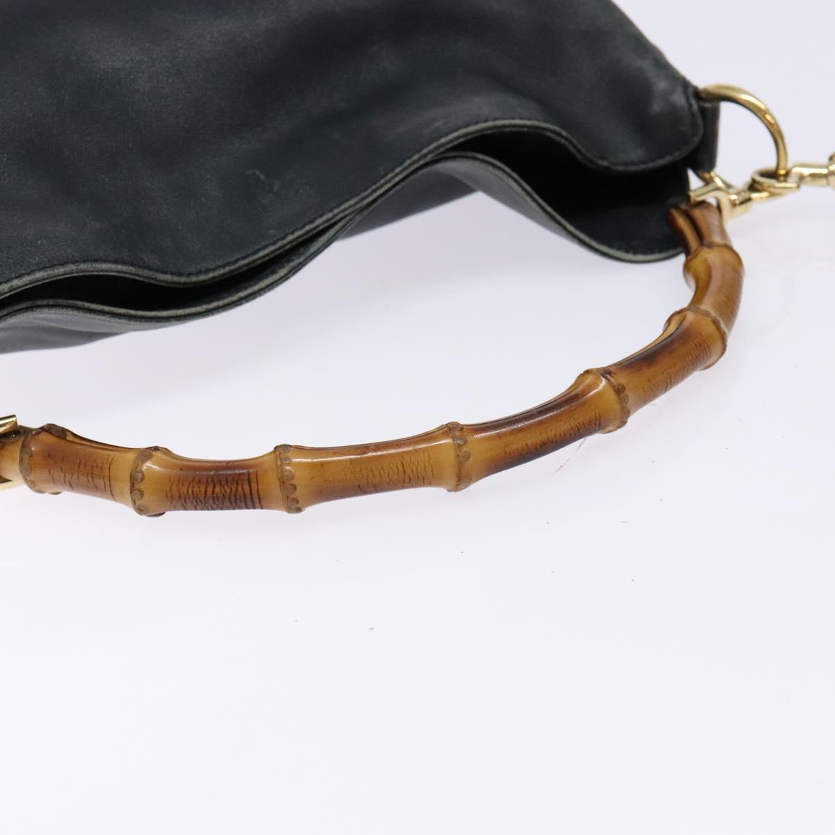 GUCCI Bamboo Hand Bag Leather 2way Black Gold 001 3444 1638 Auth 137282