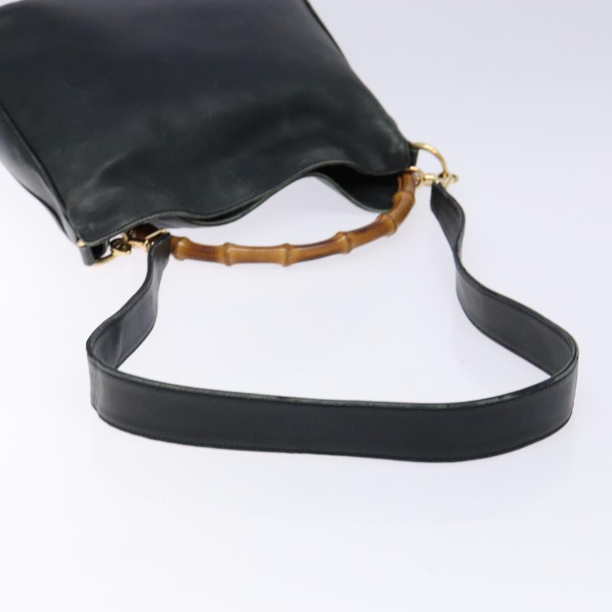 GUCCI Bamboo Hand Bag Leather 2way Black Gold 001 3444 1638 Auth 137282