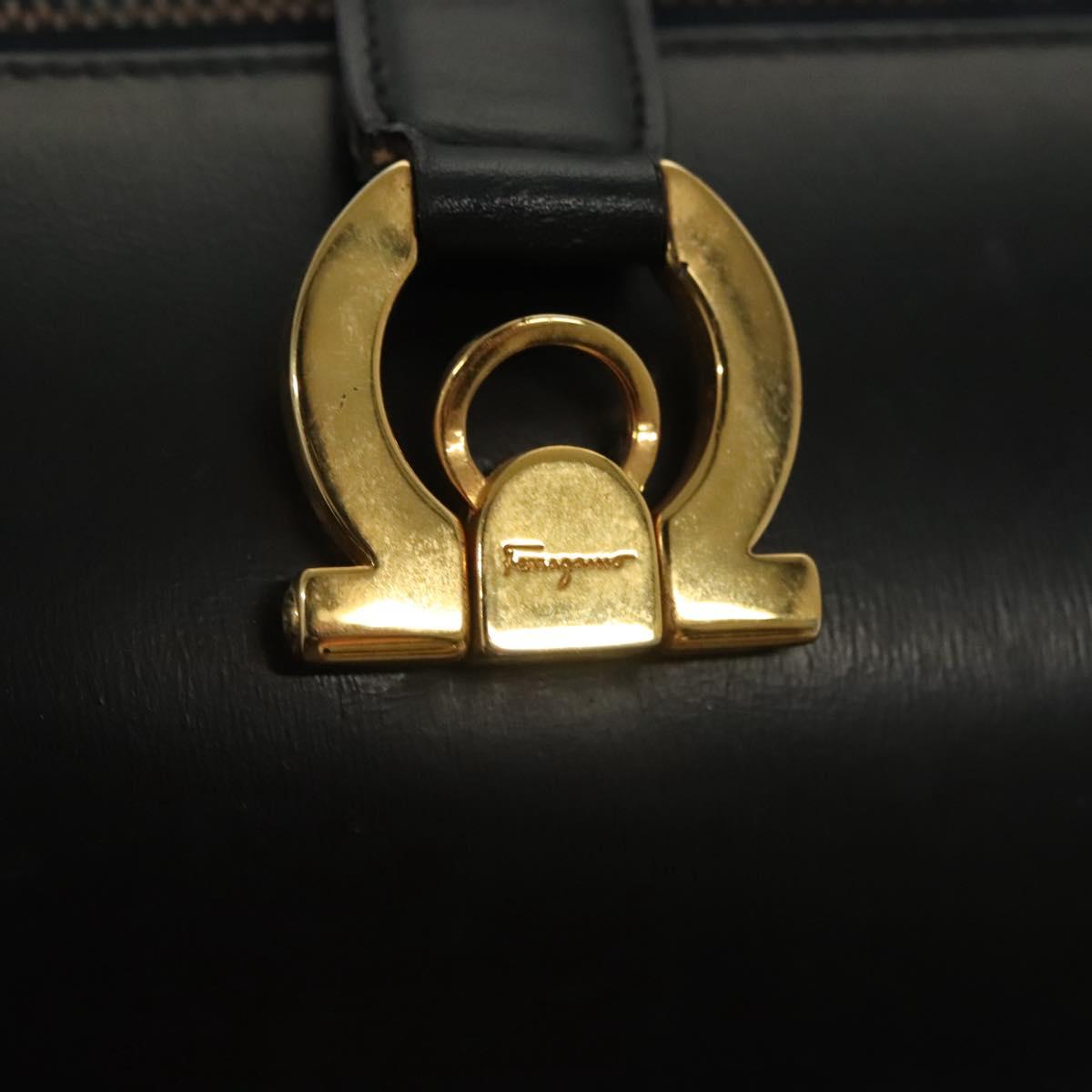 Salvatore Ferragamo Gancini Hand Bag Leather Black Gold Auth 137288