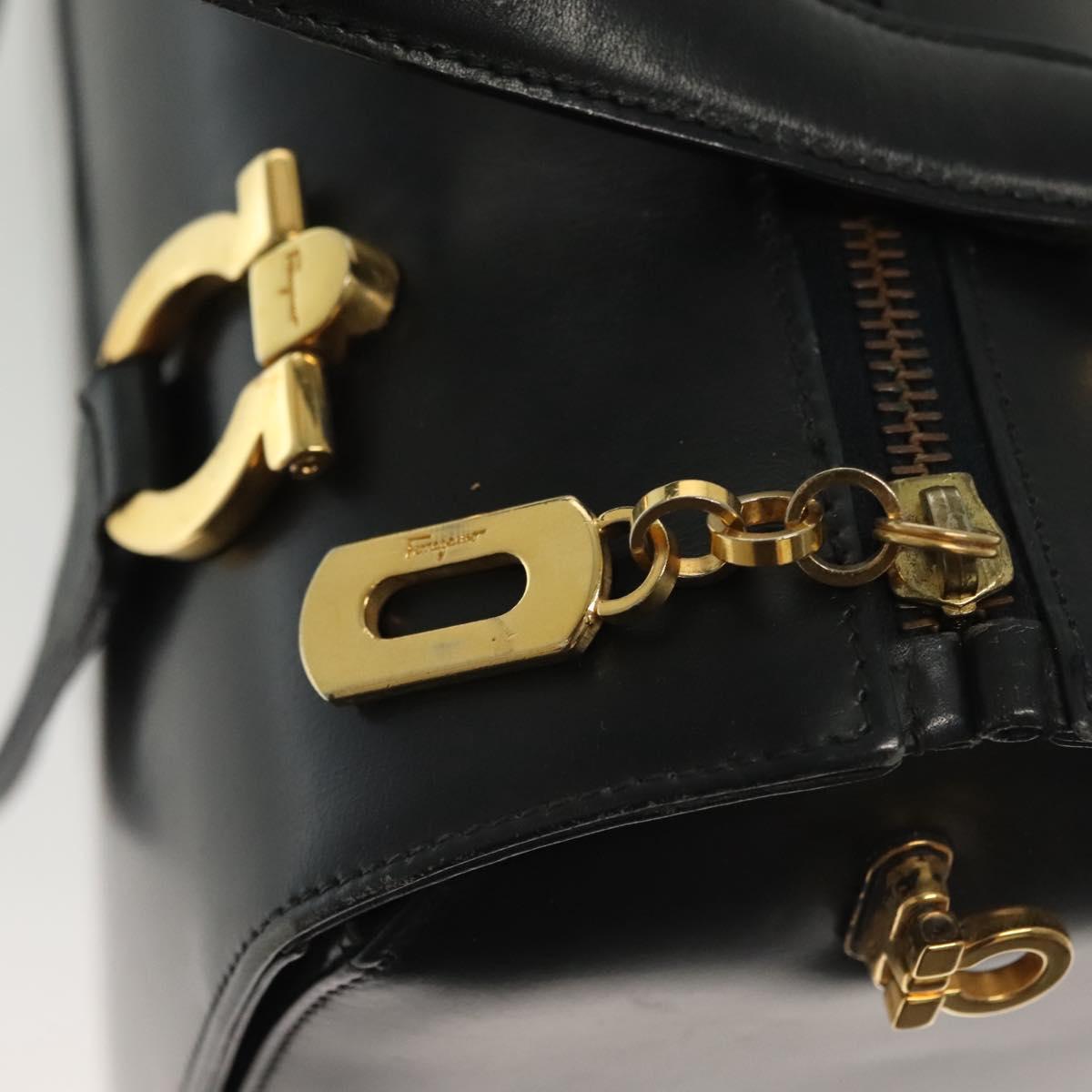 Salvatore Ferragamo Gancini Hand Bag Leather Black Gold Auth 137288