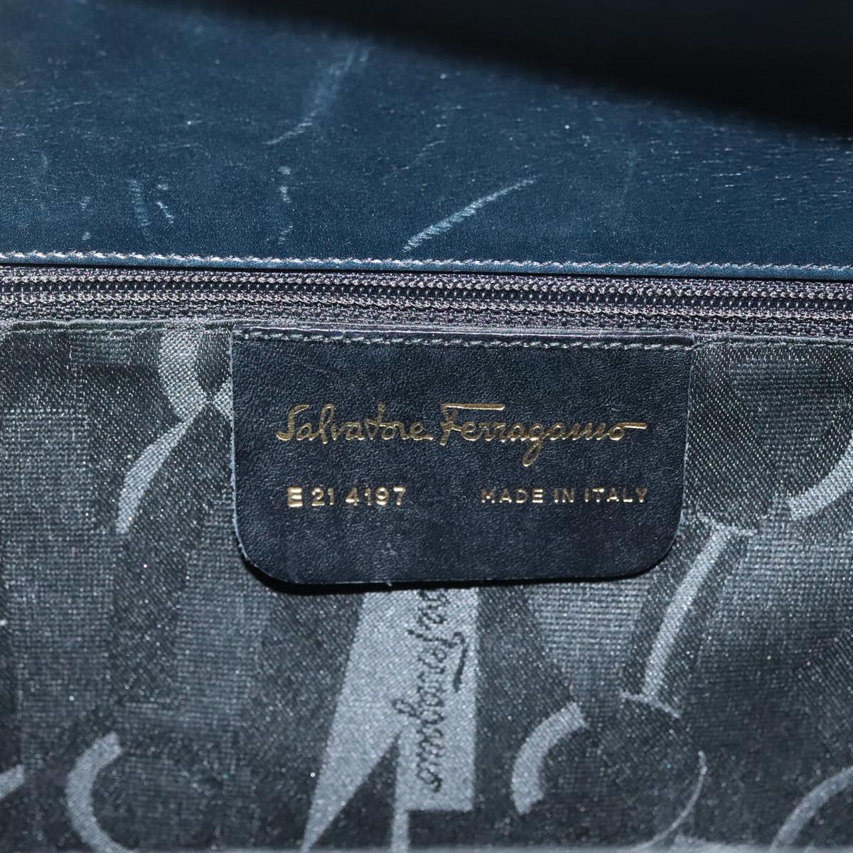 Salvatore Ferragamo Gancini Hand Bag Leather Black Gold Auth 137288
