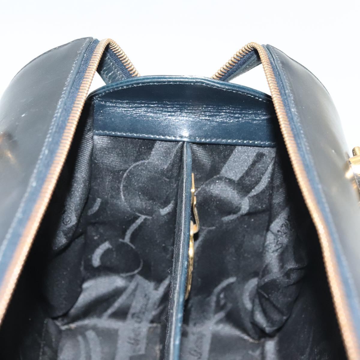 Salvatore Ferragamo Gancini Hand Bag Leather Black Gold Auth 137288