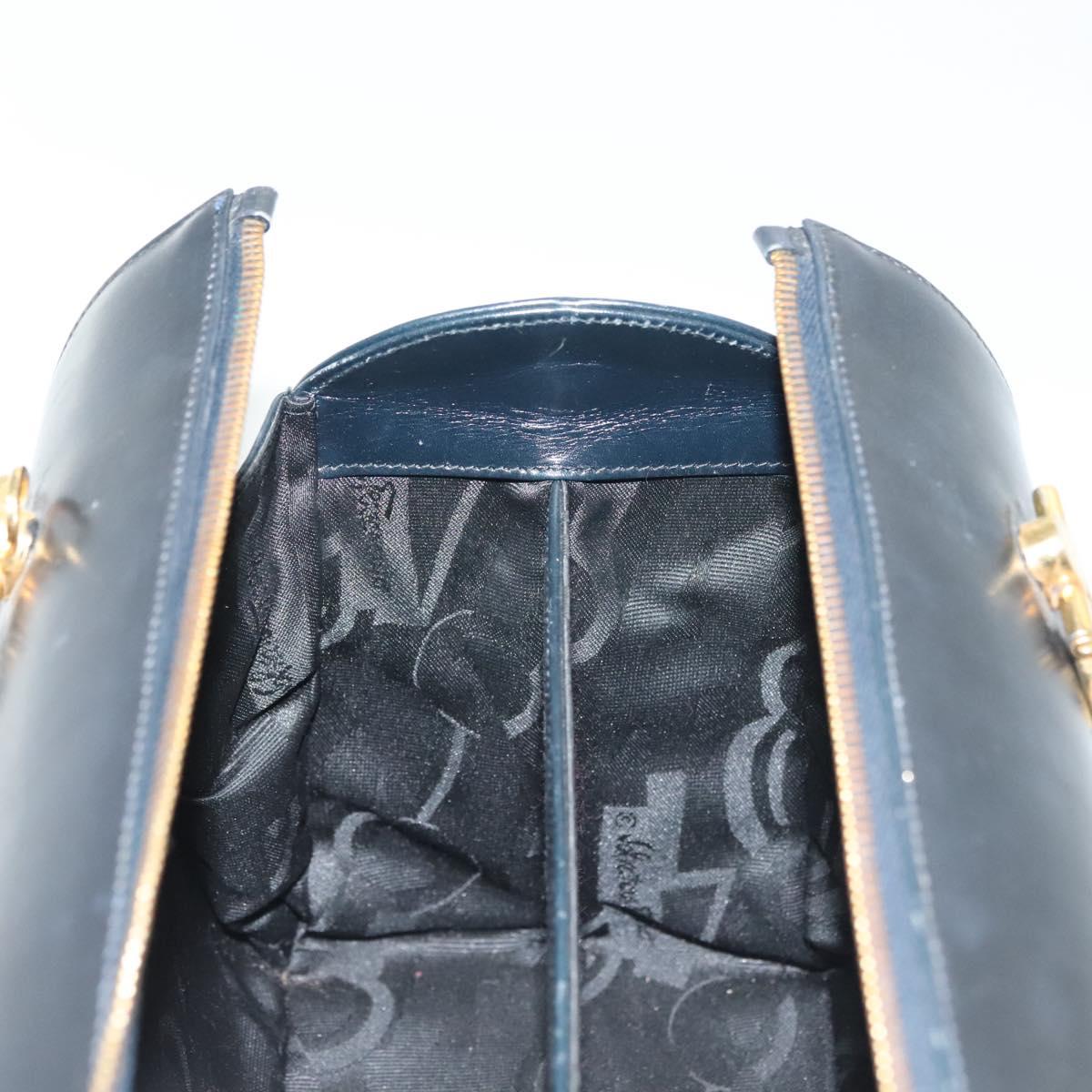 Salvatore Ferragamo Gancini Hand Bag Leather Black Gold Auth 137288
