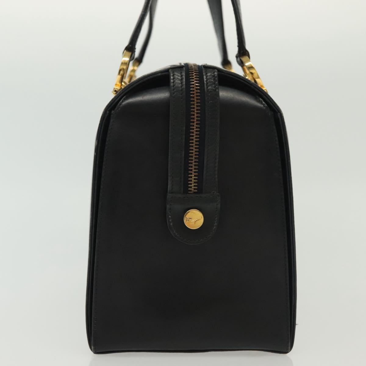 Salvatore Ferragamo Gancini Hand Bag Leather Black Gold Auth 137288