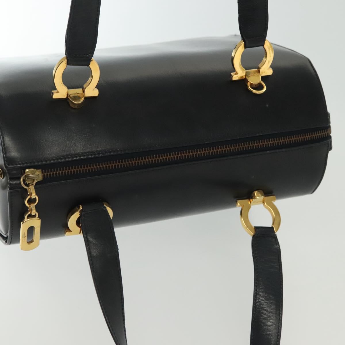 Salvatore Ferragamo Gancini Hand Bag Leather Black Gold Auth 137288