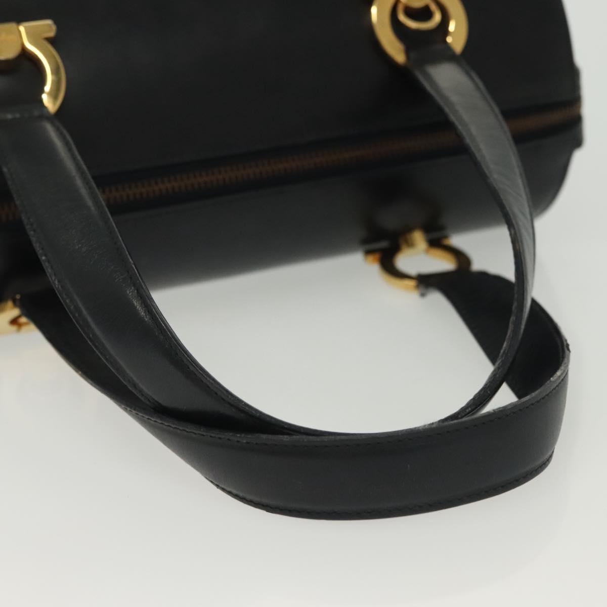 Salvatore Ferragamo Gancini Hand Bag Leather Black Gold Auth 137288