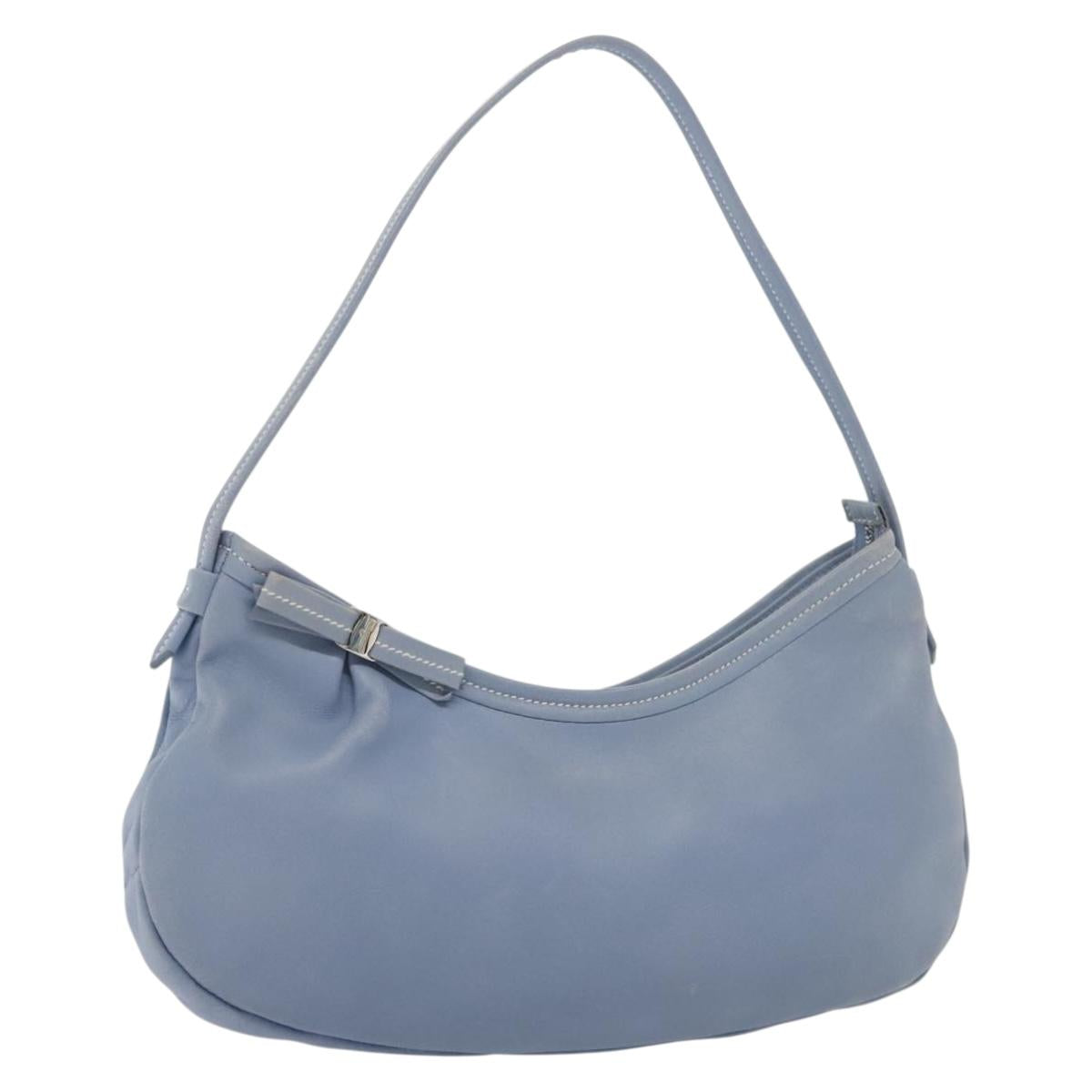 Salvatore Ferragamo Vala Shoulder Bag Leather Light Blue Silver Auth 137289