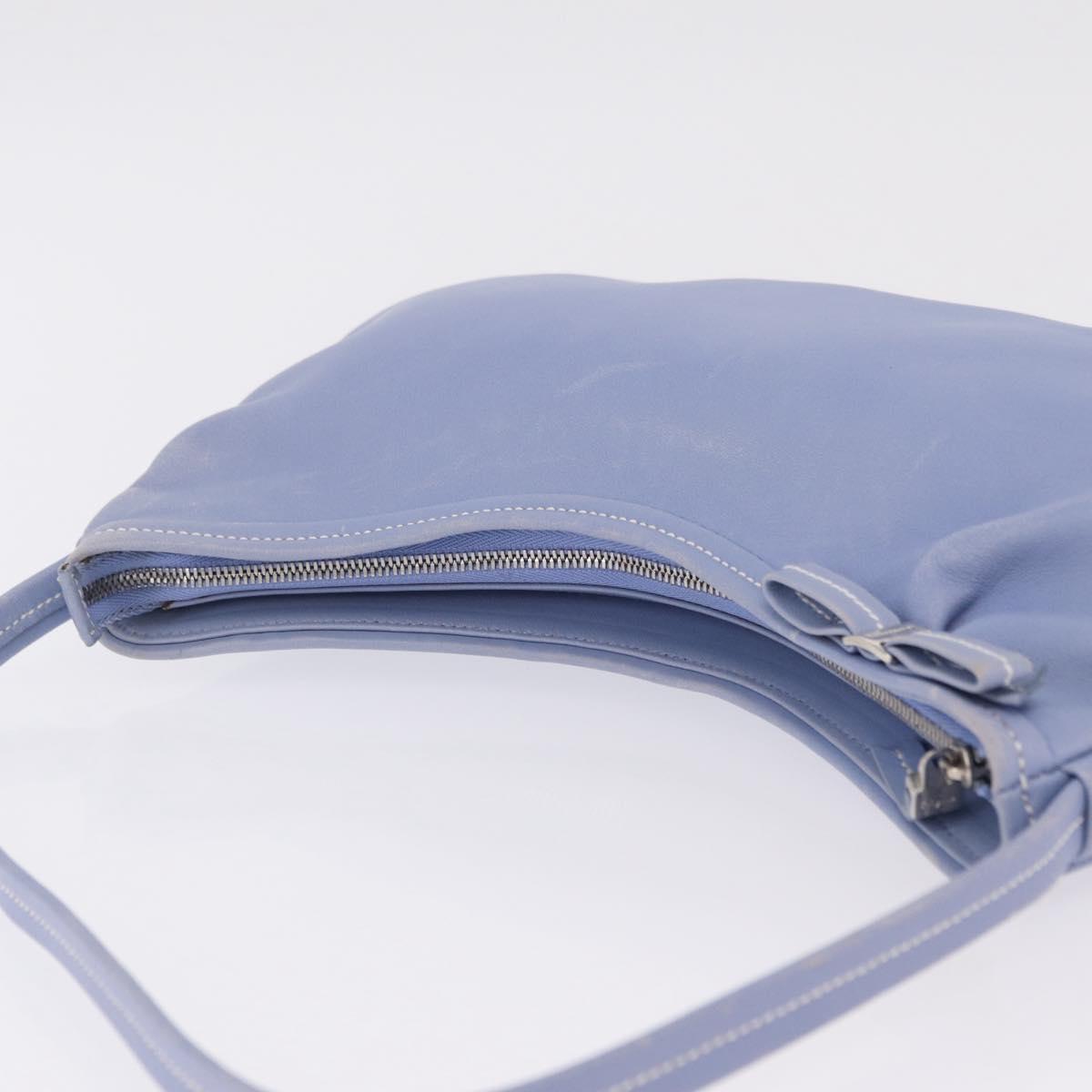 Salvatore Ferragamo Vala Shoulder Bag Leather Light Blue Silver Auth 137289