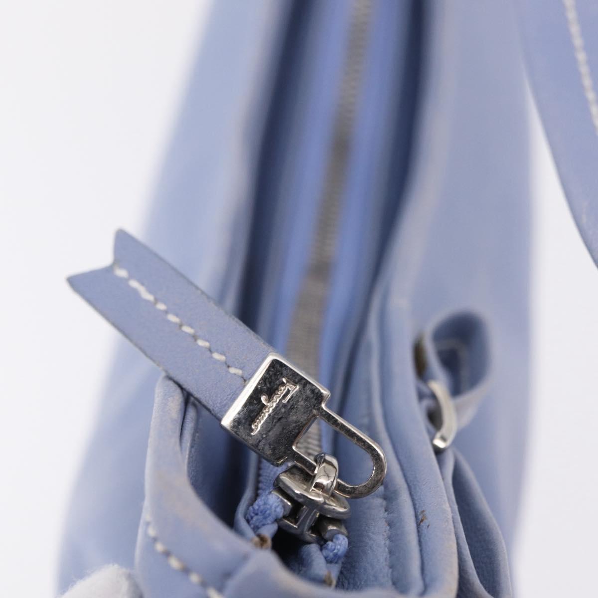 Salvatore Ferragamo Vala Shoulder Bag Leather Light Blue Silver Auth 137289