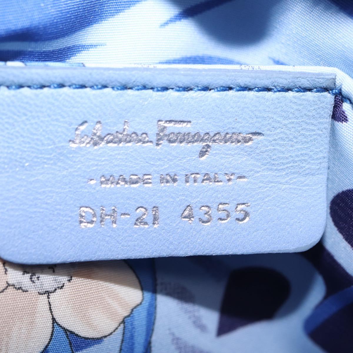 Salvatore Ferragamo Vala Shoulder Bag Leather Light Blue Silver Auth 137289