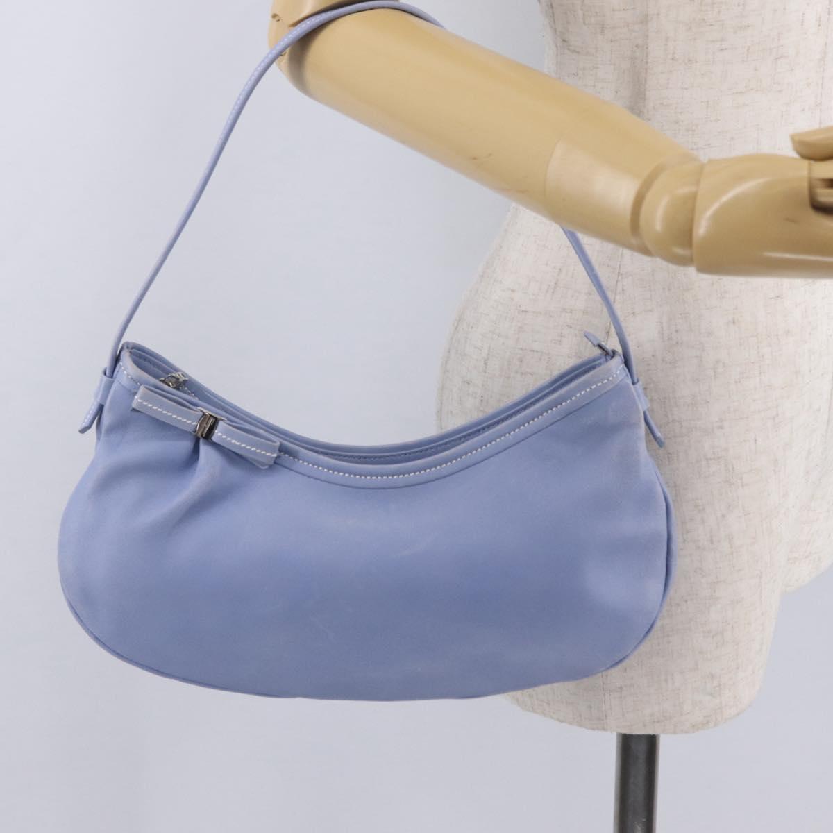 Salvatore Ferragamo Vala Shoulder Bag Leather Light Blue Silver Auth 137289