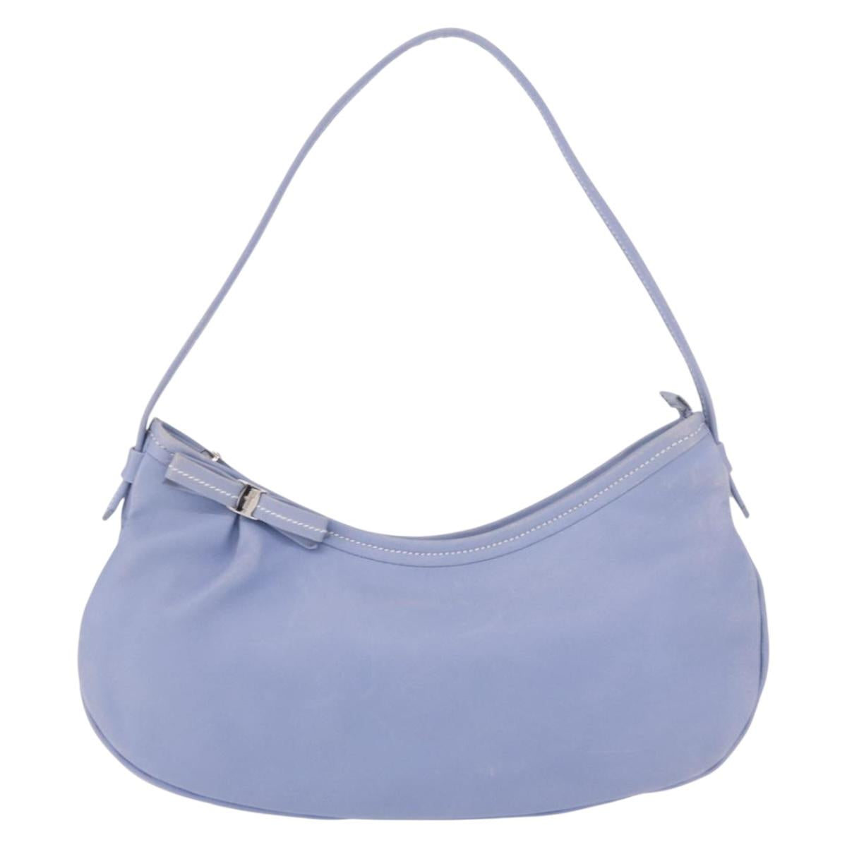 Salvatore Ferragamo Vala Shoulder Bag Leather Light Blue Silver Auth 137289