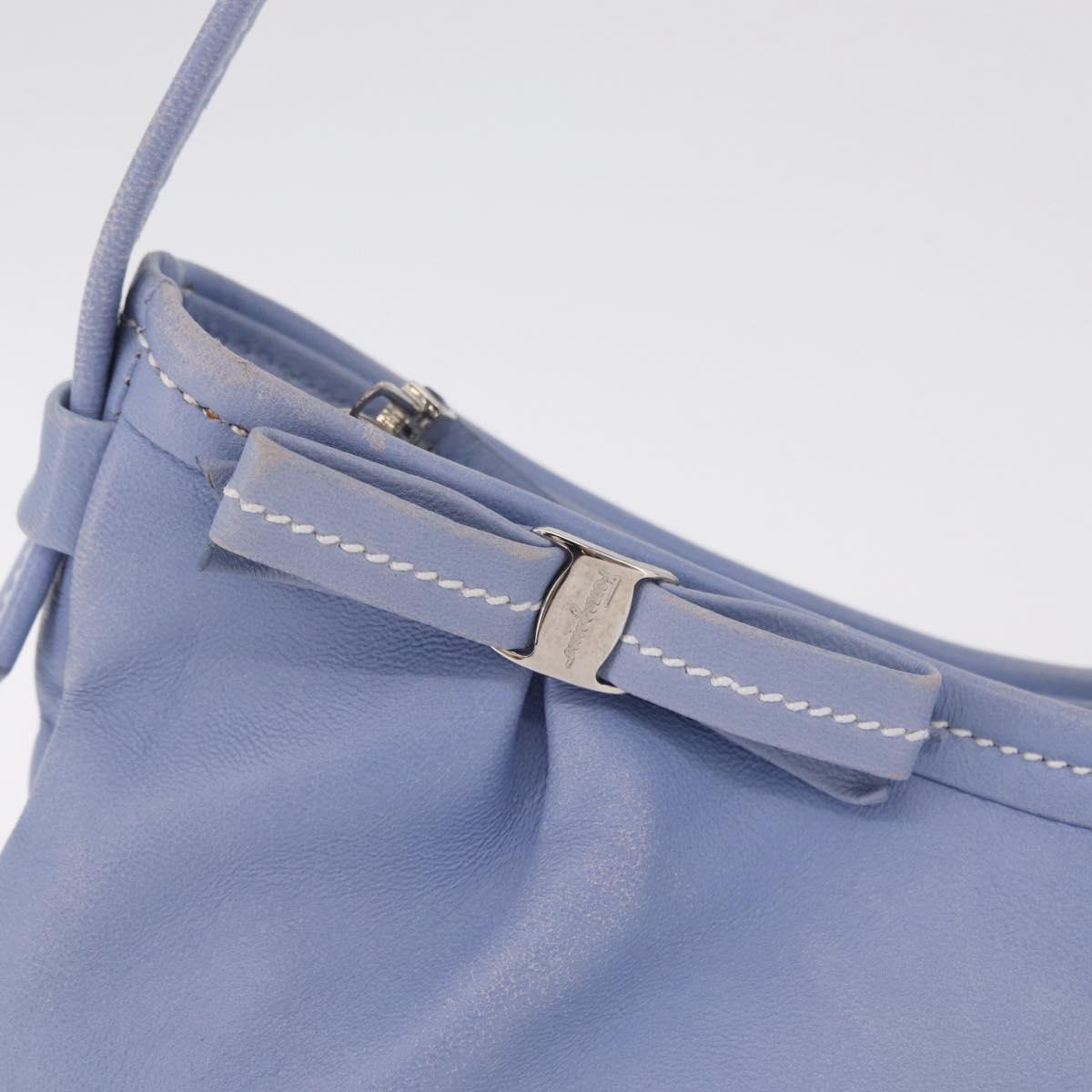 Salvatore Ferragamo Vala Shoulder Bag Leather Light Blue Silver Auth 137289
