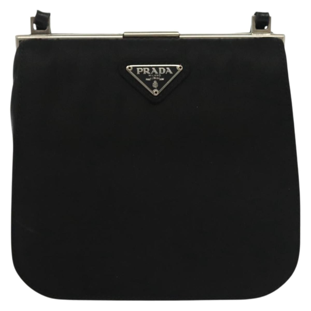PRADA Shoulder Bag Nylon Leather Black Silver Auth 137290